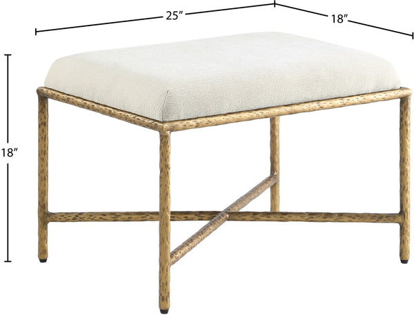 Meridian Furniture Valley Chenille Upholstered Accent Bench with Brushed Brass Iron Legs for Bedroom Entry 22061Cream