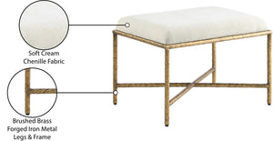 Meridian Furniture Valley Chenille Upholstered Accent Bench with Brushed Brass Iron Legs for Bedroom Entry 22061Cream