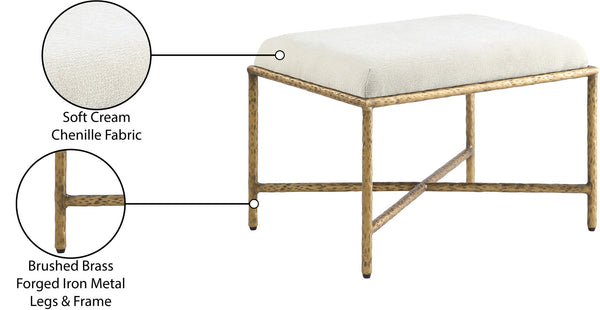 Meridian Furniture Valley Chenille Upholstered Accent Bench with Brushed Brass Iron Legs for Bedroom Entry 22061Cream