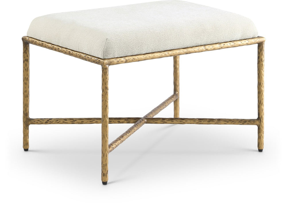 Meridian Furniture Valley Chenille Upholstered Accent Bench with Brushed Brass Iron Legs for Bedroom Entry 22061Cream