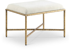 Meridian Furniture Valley Chenille Upholstered Accent Bench with Brushed Brass Iron Legs for Bedroom Entry 22061Cream