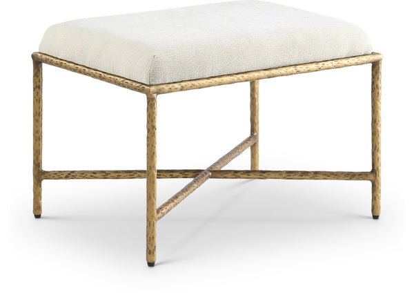 Meridian Furniture Valley Chenille Upholstered Accent Bench with Brushed Brass Iron Legs for Bedroom Entry 22061Cream