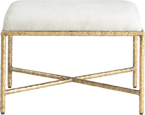 Meridian Furniture Valley Chenille Upholstered Accent Bench with Brushed Brass Iron Legs for Bedroom Entry 22061Cream
