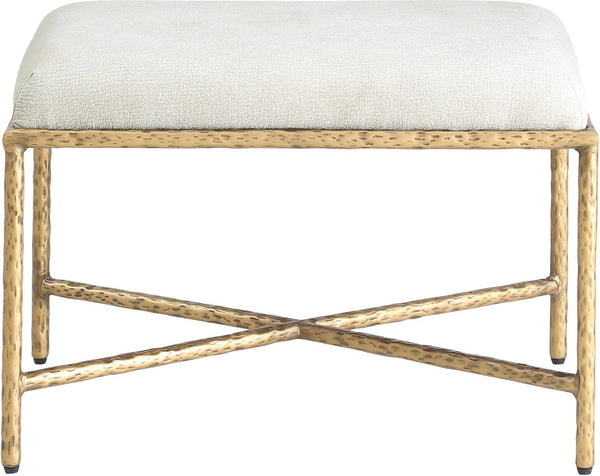 Meridian Furniture Valley Chenille Upholstered Accent Bench with Brushed Brass Iron Legs for Bedroom Entry 22061Cream