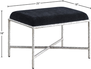 Meridian Furniture Valley Chenille Upholstered Bench with Iron Legs for Bedroom or Entryway Accent 22062Black
