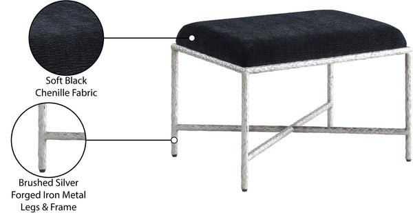 Meridian Furniture Valley Chenille Upholstered Bench with Iron Legs for Bedroom or Entryway Accent 22062Black