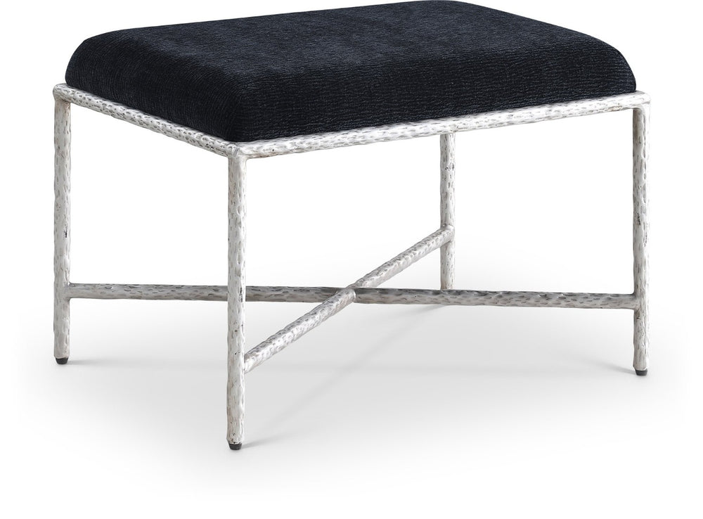 Meridian Furniture Valley Chenille Upholstered Bench with Iron Legs for Bedroom or Entryway Accent 22062Black