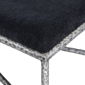 Meridian Furniture Valley Chenille Upholstered Bench with Iron Legs for Bedroom or Entryway Accent 22062Black