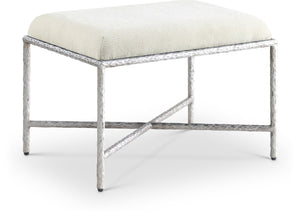 Meridian Furniture Valley Chenille Upholstered Bench with Brushed Silver Iron Frame for Bedroom Entry 22062Cream
