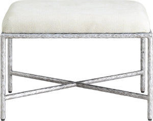 Meridian Furniture Valley Chenille Upholstered Bench with Brushed Silver Iron Frame for Bedroom Entry 22062Cream
