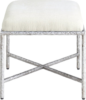 Meridian Furniture Valley Chenille Upholstered Bench with Brushed Silver Iron Frame for Bedroom Entry 22062Cream