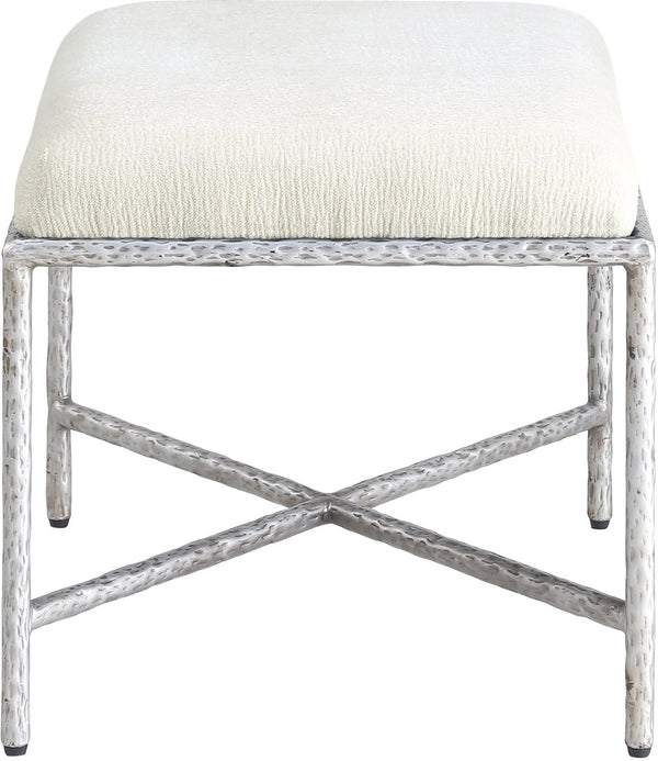 Meridian Furniture Valley Chenille Upholstered Bench with Brushed Silver Iron Frame for Bedroom Entry 22062Cream