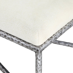 Meridian Furniture Valley Chenille Upholstered Bench with Brushed Silver Iron Frame for Bedroom Entry 22062Cream