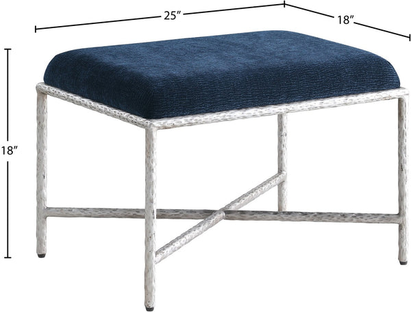 Meridian Furniture Valley Plush Chenille Upholstered Bench with Brushed Iron Legs for Bedroom Entryway 22062Navy