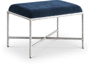 Meridian Furniture Valley Plush Chenille Upholstered Bench with Brushed Iron Legs for Bedroom Entryway 22062Navy