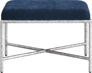 Meridian Furniture Valley Plush Chenille Upholstered Bench with Brushed Iron Legs for Bedroom Entryway 22062Navy