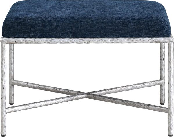 Meridian Furniture Valley Plush Chenille Upholstered Bench with Brushed Iron Legs for Bedroom Entryway 22062Navy