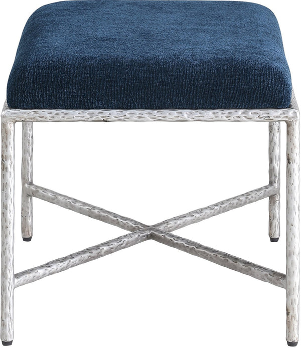 Meridian Furniture Valley Plush Chenille Upholstered Bench with Brushed Iron Legs for Bedroom Entryway 22062Navy