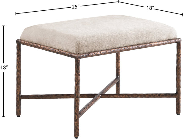 Meridian Furniture Valley Chenille Upholstered Accent Bench with Brushed Bronze Iron Base for Bedroom 22063Beige