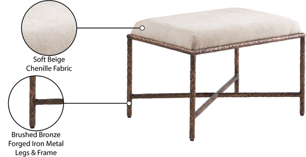 Meridian Furniture Valley Chenille Upholstered Accent Bench with Brushed Bronze Iron Base for Bedroom 22063Beige