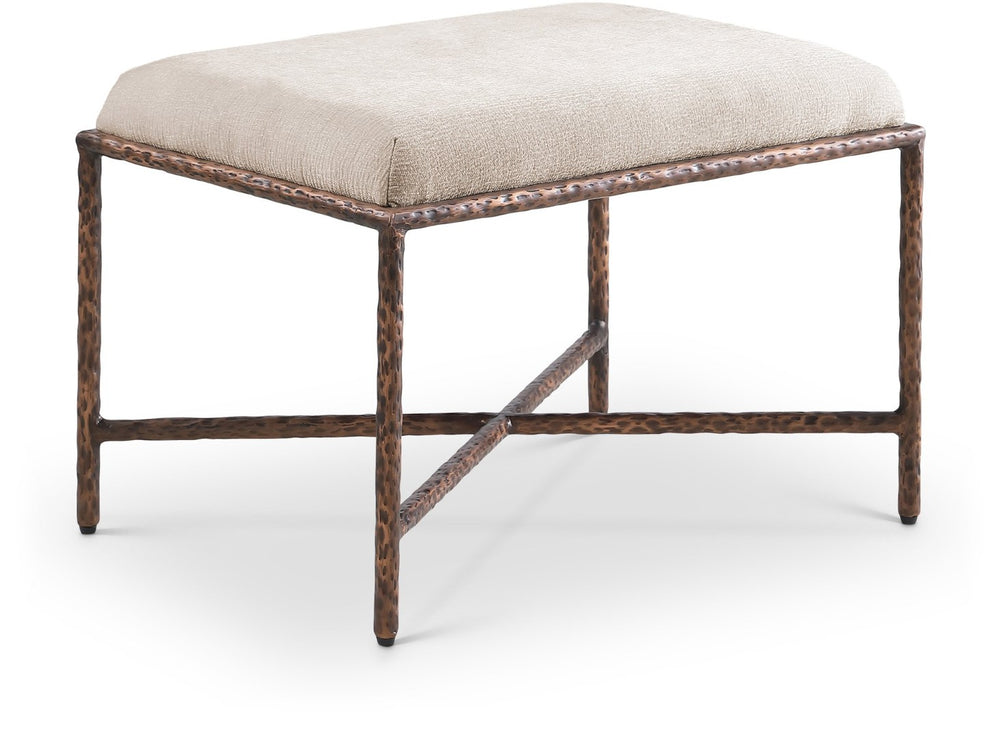 Meridian Furniture Valley Chenille Upholstered Accent Bench with Brushed Bronze Iron Base for Bedroom 22063Beige