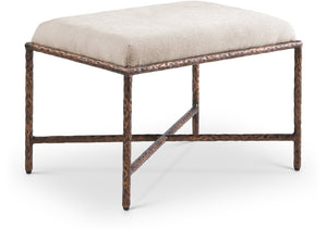 Meridian Furniture Valley Chenille Upholstered Accent Bench with Brushed Bronze Iron Base for Bedroom 22063Beige