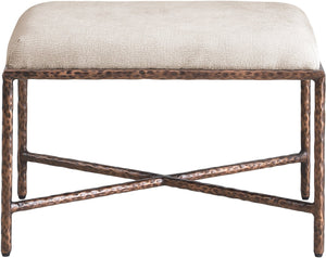 Meridian Furniture Valley Chenille Upholstered Accent Bench with Brushed Bronze Iron Base for Bedroom 22063Beige
