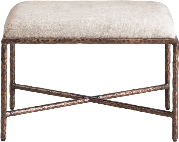 Meridian Furniture Valley Chenille Upholstered Accent Bench with Brushed Bronze Iron Base for Bedroom 22063Beige