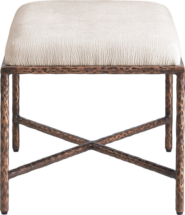 Meridian Furniture Valley Chenille Upholstered Accent Bench with Brushed Bronze Iron Base for Bedroom 22063Beige