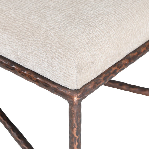 Meridian Furniture Valley Chenille Upholstered Accent Bench with Brushed Bronze Iron Base for Bedroom 22063Beige