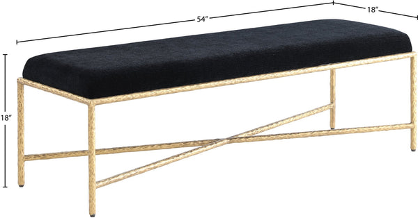 Meridian Furniture Valley Chenille Upholstered Bench with Brass Legs for Bedroom or Entryway Decor 22064Black