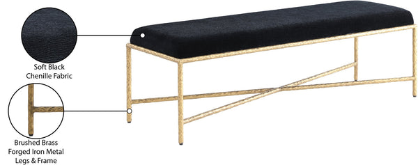 Meridian Furniture Valley Chenille Upholstered Bench with Brass Legs for Bedroom or Entryway Decor 22064Black