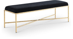 Meridian Furniture Valley Chenille Upholstered Bench with Brass Legs for Bedroom or Entryway Decor 22064Black