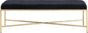 Meridian Furniture Valley Chenille Upholstered Bench with Brass Legs for Bedroom or Entryway Decor 22064Black