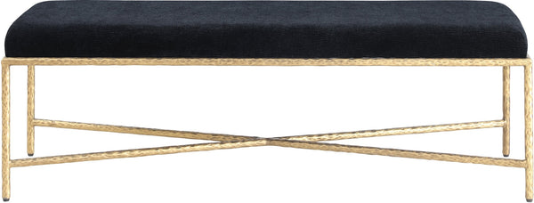 Meridian Furniture Valley Chenille Upholstered Bench with Brass Legs for Bedroom or Entryway Decor 22064Black