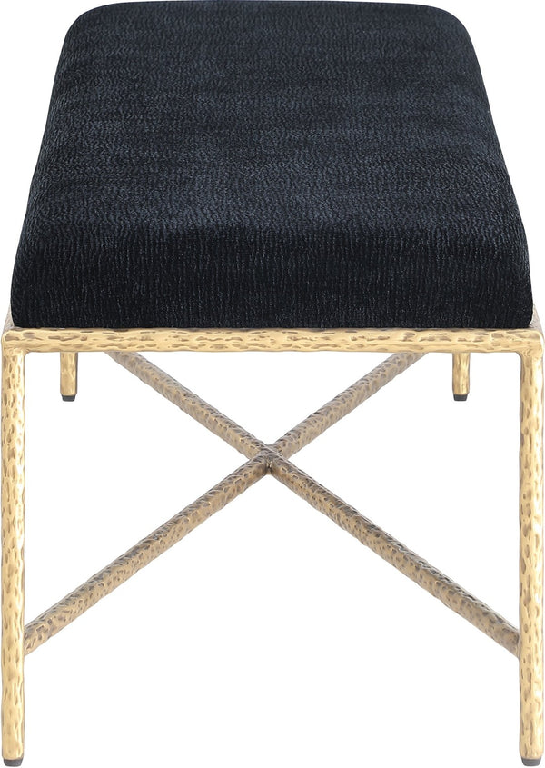 Meridian Furniture Valley Chenille Upholstered Bench with Brass Legs for Bedroom or Entryway Decor 22064Black