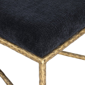 Meridian Furniture Valley Chenille Upholstered Bench with Brass Legs for Bedroom or Entryway Decor 22064Black