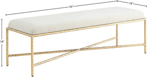 Meridian Furniture Valley Chenille Upholstered Bench with Brushed Brass Iron Frame for Bedroom Entryway 22064Cream