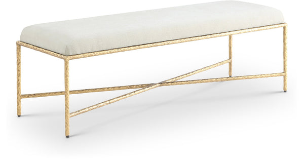 Meridian Furniture Valley Chenille Upholstered Bench with Brushed Brass Iron Frame for Bedroom Entryway 22064Cream