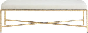 Meridian Furniture Valley Chenille Upholstered Bench with Brushed Brass Iron Frame for Bedroom Entryway 22064Cream