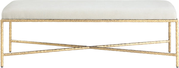 Meridian Furniture Valley Chenille Upholstered Bench with Brushed Brass Iron Frame for Bedroom Entryway 22064Cream