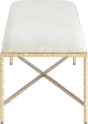 Meridian Furniture Valley Chenille Upholstered Bench with Brushed Brass Iron Frame for Bedroom Entryway 22064Cream