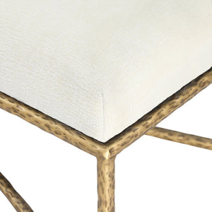 Meridian Furniture Valley Chenille Upholstered Bench with Brushed Brass Iron Frame for Bedroom Entryway 22064Cream