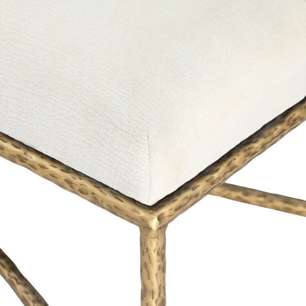 Meridian Furniture Valley Chenille Upholstered Bench with Brushed Brass Iron Frame for Bedroom Entryway 22064Cream