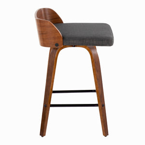 English Elm 26" Swivel Counterstools with Tufted Faux Leather Walnut Legs and Chrome Footrest Set of 2 B202S00362