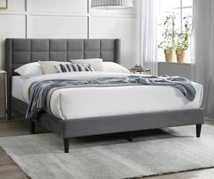 English Elm Elegant Velvet Upholstered Queen Bed with Geometric Stitched Headboard, Platform Design, 12" Height Gray 66 L x 23 W x 9 H B011P238938