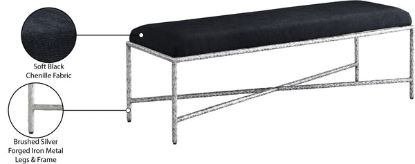 Meridian Furniture Valley Chenille Upholstered Bench with Iron Frame for Bedroom or Entryway 22065Black