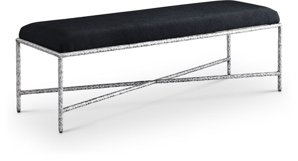 Meridian Furniture Valley Chenille Upholstered Bench with Iron Frame for Bedroom or Entryway 22065Black