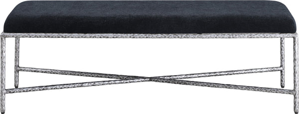 Meridian Furniture Valley Chenille Upholstered Bench with Iron Frame for Bedroom or Entryway 22065Black
