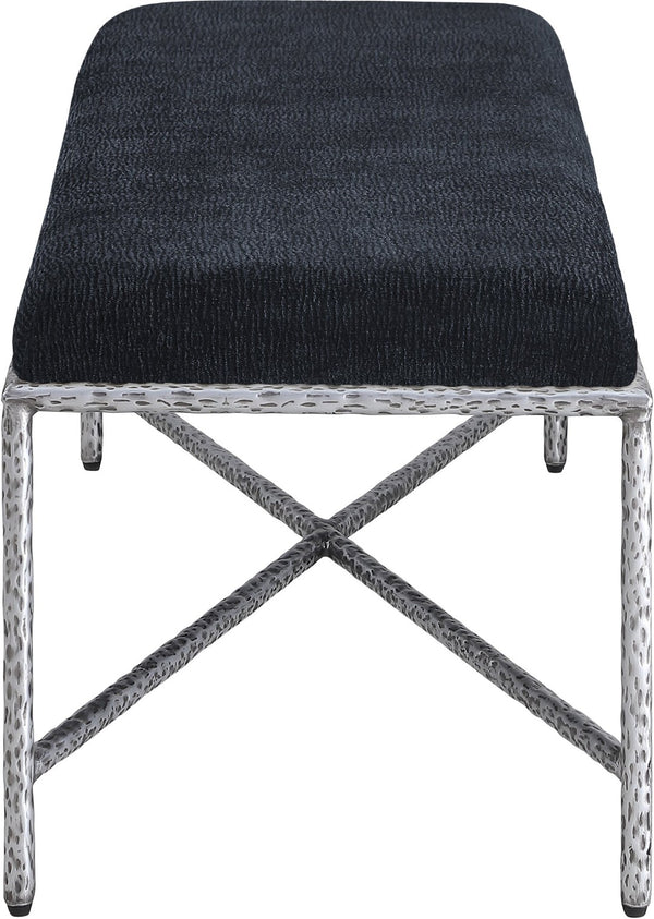 Meridian Furniture Valley Chenille Upholstered Bench with Iron Frame for Bedroom or Entryway 22065Black